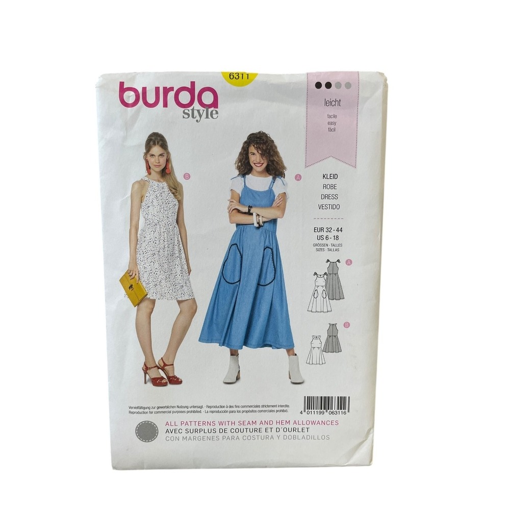 Burda‎ Style 6311 Dress Sewing Pattern US 6-18 Easy Summer Style UNCUT FF